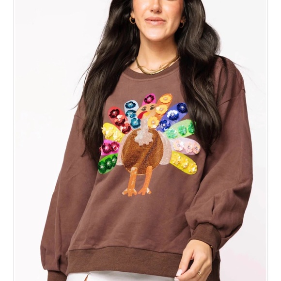 QUEEN OF SPARKLES Colorful Sequin Turkey Sweatshirt - Picture 4 of 15